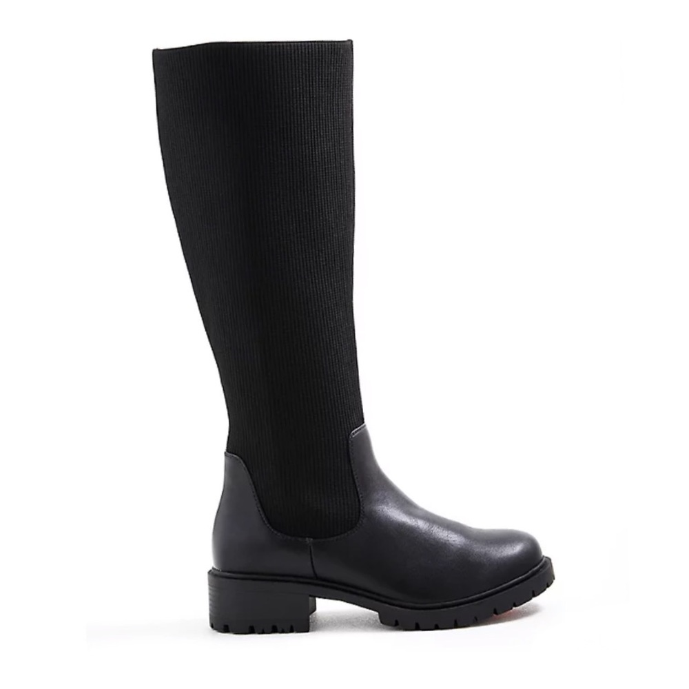 COPY - Torrid Stretch Ribbed Knee Boot - Black Faux Leather (Ww) Size 8.5 Wide …